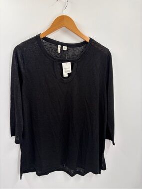 NWT Cato Fashions Ideal Black Bali Hide Slub Knit Keyhole Top L